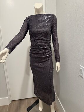 Wayf Kieran Sequin Cowl Back Long Sleeve Cocktail Dress in
 Charcoal Gray
